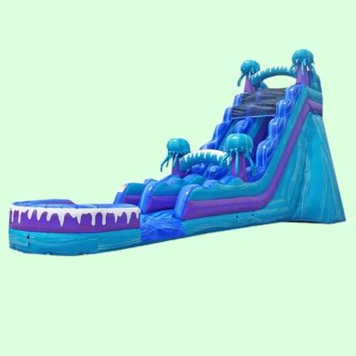 Equipamento de diversão de parque ao ar livre Slide de água inflável colorido de 36 pés com piscina
