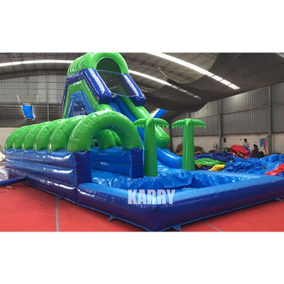 Aluguer de festas Negócios Deslizamento de água de palmeira inflável com piscina Deslizamento longo
