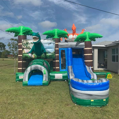 Jurassic Dinosaurs Park inflável Joy Bounce House com escorrega e PVC piscina removível