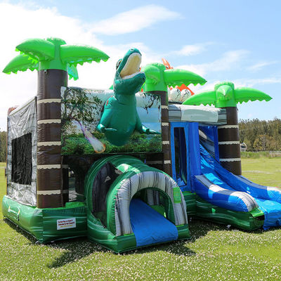 Jurassic Dinosaurs Park inflável Joy Bounce House com escorrega e PVC piscina removível