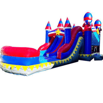 Eventos de festa PVC comercial Rocket vermelho Casa de salto inflável com piscina de escorrega