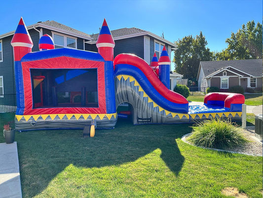 Eventos de festa PVC comercial Rocket vermelho Casa de salto inflável com piscina de escorrega