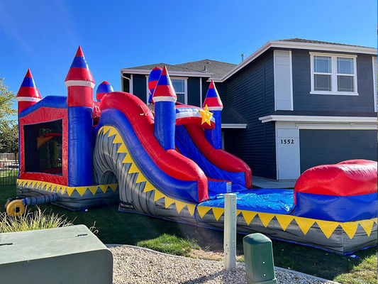 Eventos de festa PVC comercial Rocket vermelho Casa de salto inflável com piscina de escorrega