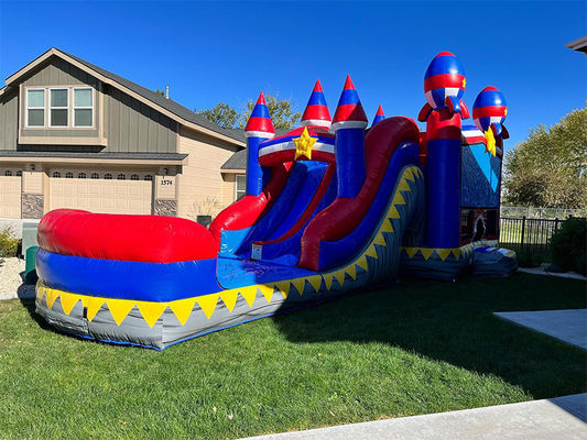 Eventos de festa PVC comercial Rocket vermelho Casa de salto inflável com piscina de escorrega