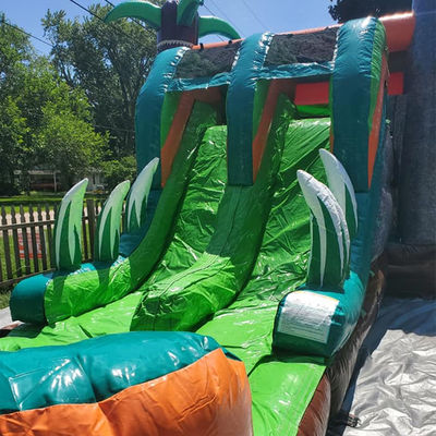 Dinossauros do Jurássico Casa de salto inflável de PVC comercial com escorrega com sopro