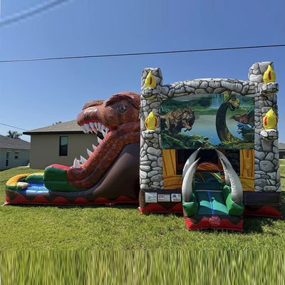 Aluguer de festas é obrigatório personalizar aceito Jurassic Dinossauro tema comercial PVC inflável casa de salto com escorrega