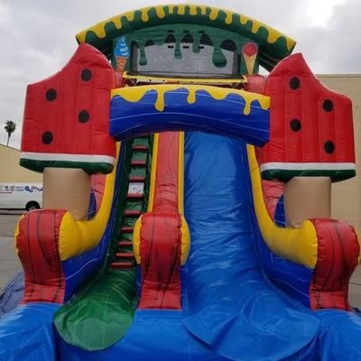 Slide de água de melancia refrigerada inflável com apoio de piscina