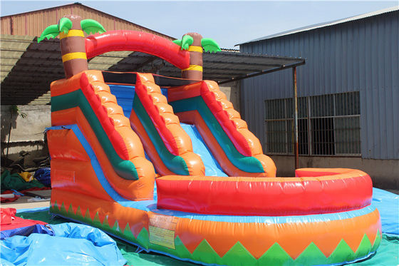 Indoor Duplo-camada reforçada PVC Palmeira inflável Slide duplo de água com piscina para crianças e adultos
