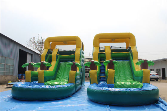 Indoor Duplo-camada reforçada PVC Palmeira inflável Slide duplo de água com piscina para crianças e adultos