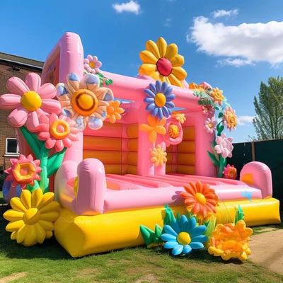 PORTABLE Atraente Casamento Trampolins Inflaveis 2024 Castelo com Flores Decorativas