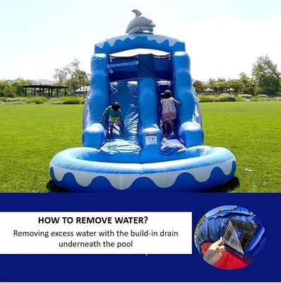 Slide de água inflável com piscina de água do oceano azul e soprador incluído