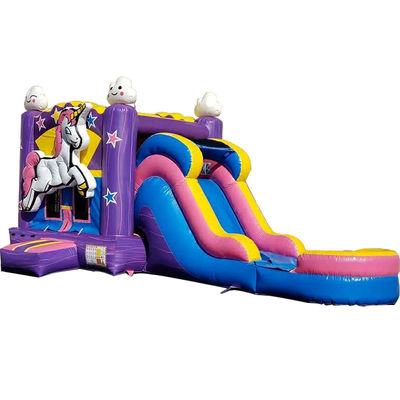 Unisex PORTÁVEL 3D Rainbow Unicorn Casa inflável de salto com slide n combolide de água