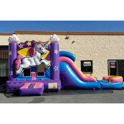 Unisex PORTÁVEL 3D Rainbow Unicorn Casa inflável de salto com slide n combolide de água