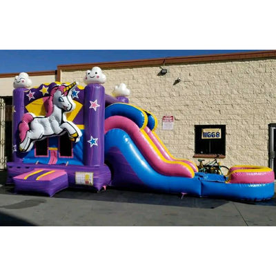 Unisex PORTÁVEL 3D Rainbow Unicorn Casa inflável de salto com slide n combolide de água