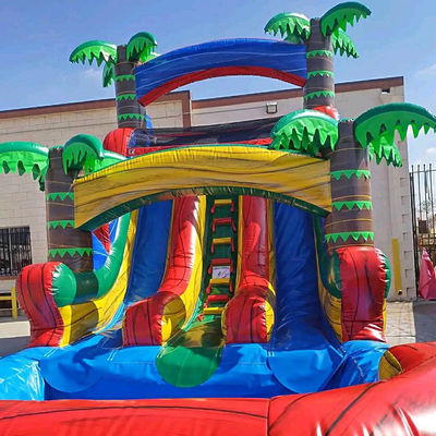 Divertimento portátil garantido com pequena casa de salto inflável com deslizamento de água tropical
