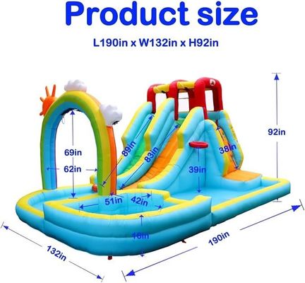 Rainbow Water Curtain and Rock Climbing Inflatable Water Double Slides Parque de jogos para crianças