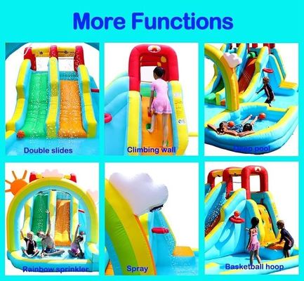 Rainbow Water Curtain and Rock Climbing Inflatable Water Double Slides Parque de jogos para crianças
