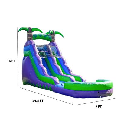 Slide de água inflável de 25FT com piscina de água e padrão de palmeira Casa grande de salto
