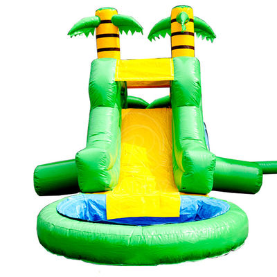 Slide de água inflável de 25FT com piscina de água e padrão de palmeira Casa grande de salto