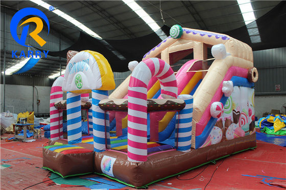 Festa inflável de segurança com slide Commercial Candy House tema duplo combo de slide