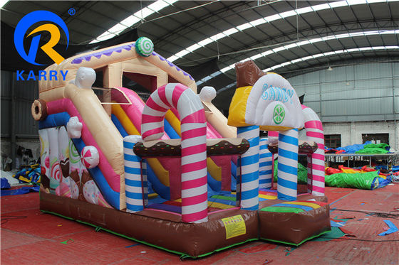 Festa inflável de segurança com slide Commercial Candy House tema duplo combo de slide
