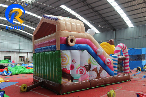 Festa inflável de segurança com slide Commercial Candy House tema duplo combo de slide