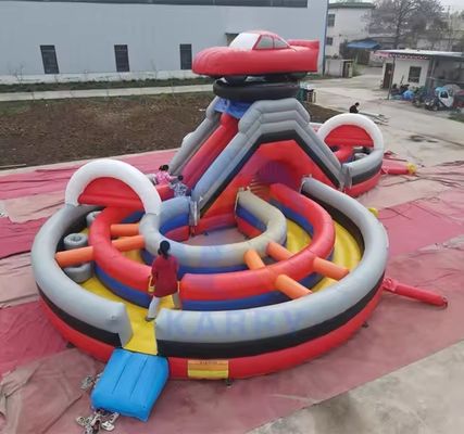 Pista de obstáculos inflável competitiva de equipe com kit de deslizamento e reparação incluído
