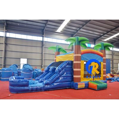 8x4m Casa de salto de palmeira de coco inflável personalizada com combinação de escorrega e piscina