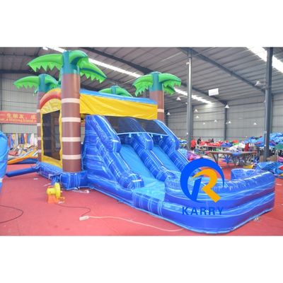 8x4m Casa de salto de palmeira de coco inflável personalizada com combinação de escorrega e piscina