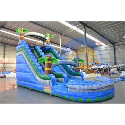 Blower de ar padrão CE Incluído Slide de Palma Azul Inflável para diversão das crianças