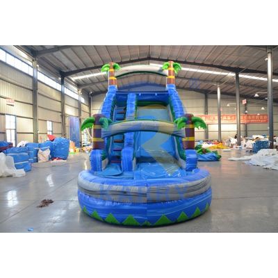 Blower de ar padrão CE Incluído Slide de Palma Azul Inflável para diversão das crianças