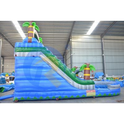 Blower de ar padrão CE Incluído Slide de Palma Azul Inflável para diversão das crianças