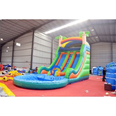Combinação de castelo de salto de cores grandes com impressão digital de piscina e deslizamento íngreme