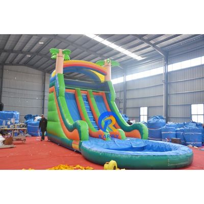 Combinação de castelo de salto de cores grandes com impressão digital de piscina e deslizamento íngreme