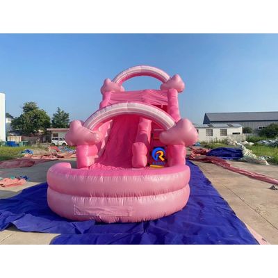 Unisex Mega Rosa Slide Inflavel de Água com piscina de água e casa de salto Combinação All-In-One