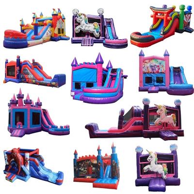 Unisex Mega Rosa Slide Inflavel de Água com piscina de água e casa de salto Combinação All-In-One