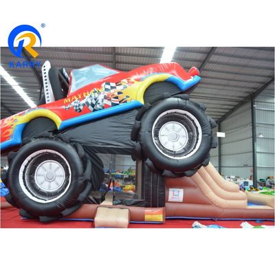 Entrega marítima / aérea Custom PVC 3D Vermelho Off-Road Car Castle inflável casa de segurança para crianças