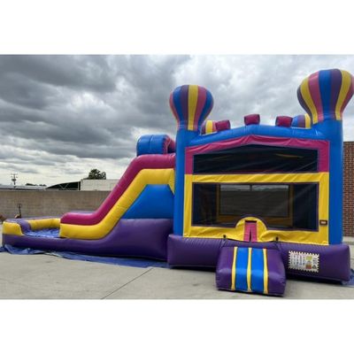 Slide inflável de duas pistas e castelo de salto para crianças Balão de ar quente rosa