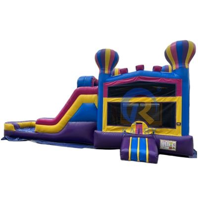 Slide inflável de duas pistas e castelo de salto para crianças Balão de ar quente rosa
