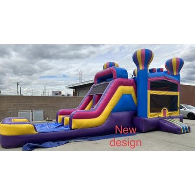 Slide inflável de duas pistas e castelo de salto para crianças Balão de ar quente rosa