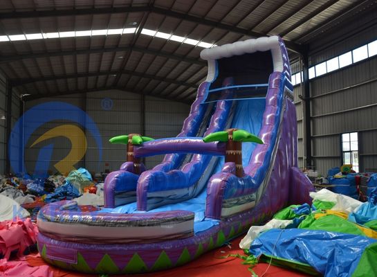 2023 Promoção Deslizamento de terra íngreme Árvore de palma mágica Slide de água roxo Inflavel com piscina