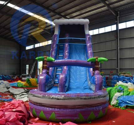 2023 Promoção Deslizamento de terra íngreme Árvore de palma mágica Slide de água roxo Inflavel com piscina