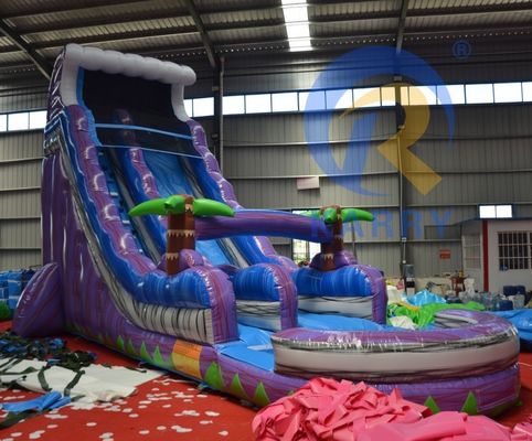 2023 Promoção Deslizamento de terra íngreme Árvore de palma mágica Slide de água roxo Inflavel com piscina
