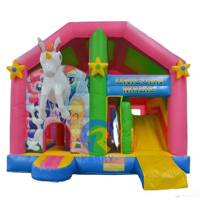 Promoção de Eventos Comerciais Castelo Bouncy Unicorn com Slide e Kit de Reparação Incluído
