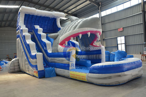 Desligue o seu interior de tubarão comercial de água azul com tubarão inflável e piscina