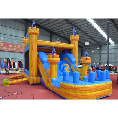 23 x 13ft Crossover Bloco de construção inflável Casa de salto com deslizamento PVC Castelo Amarelo
