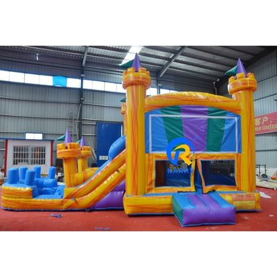 23 x 13ft Crossover Bloco de construção inflável Casa de salto com deslizamento PVC Castelo Amarelo