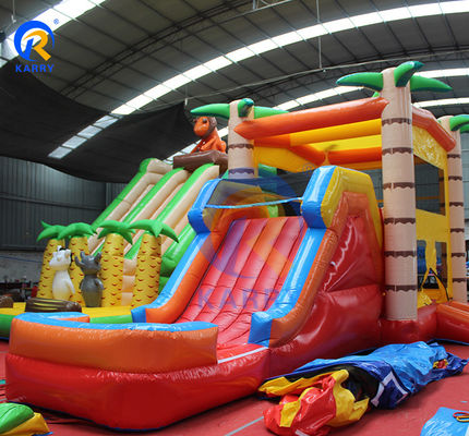 23 x 13ft Crossover Bloco de construção inflável Casa de salto com deslizamento PVC Castelo Amarelo