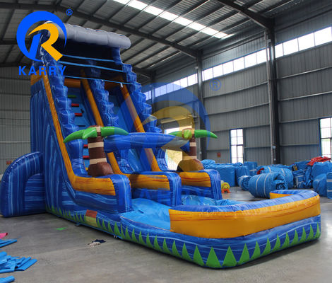 Acessórios de sopradores de ar Slide de água de palmeira inflável com piscina e trampolim