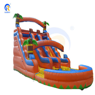 Spray de água Slide de árvore de palma com piscina inflável e slide duplo para brincar com crianças
